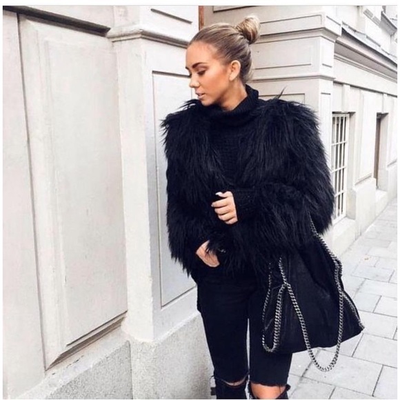 Jackets & Blazers - Faux fur jacket black shag outerwear